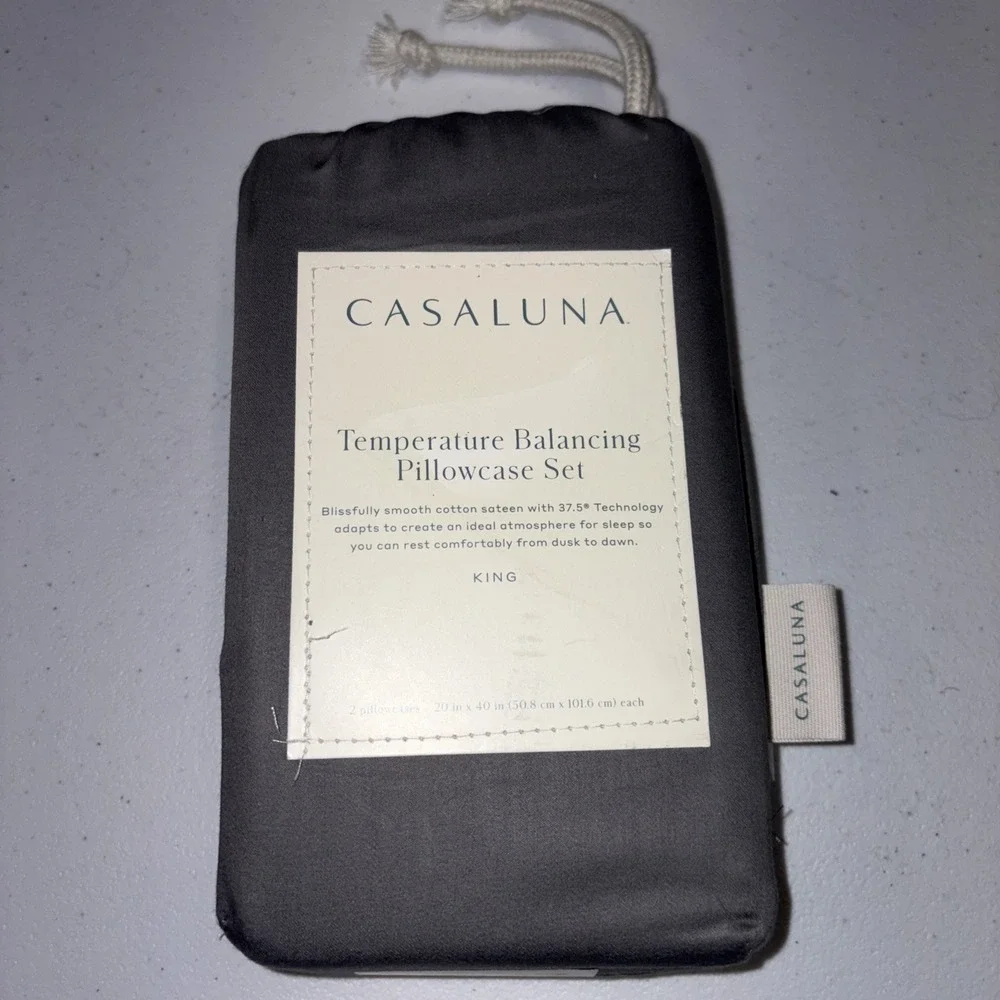 Casaluna King 300tc Temperature Balancing Solid 2 Pillowcases Metal Gray 20x40